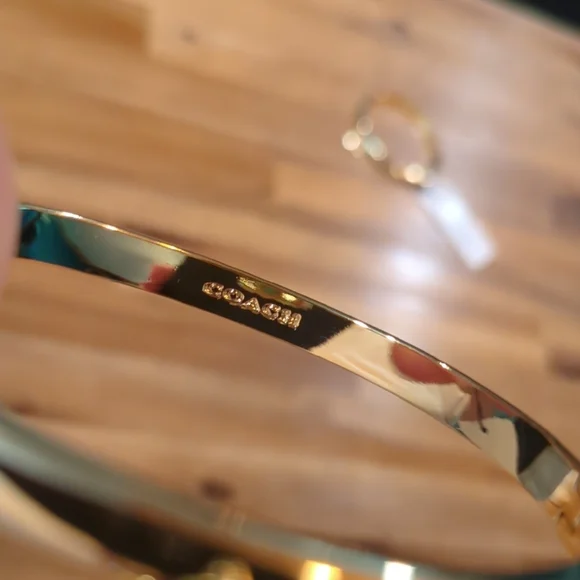 Coach Gold Tone Bangle Bracelet with C Charm - Picture 4 of 7